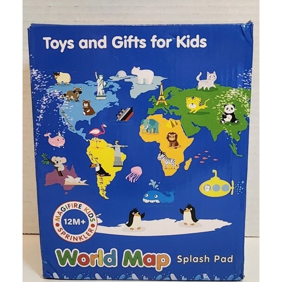 59 Inch Splash Play Mat Inflatable World map Water Toy Sprinkler Pad for Kids - Picture 1 of 4